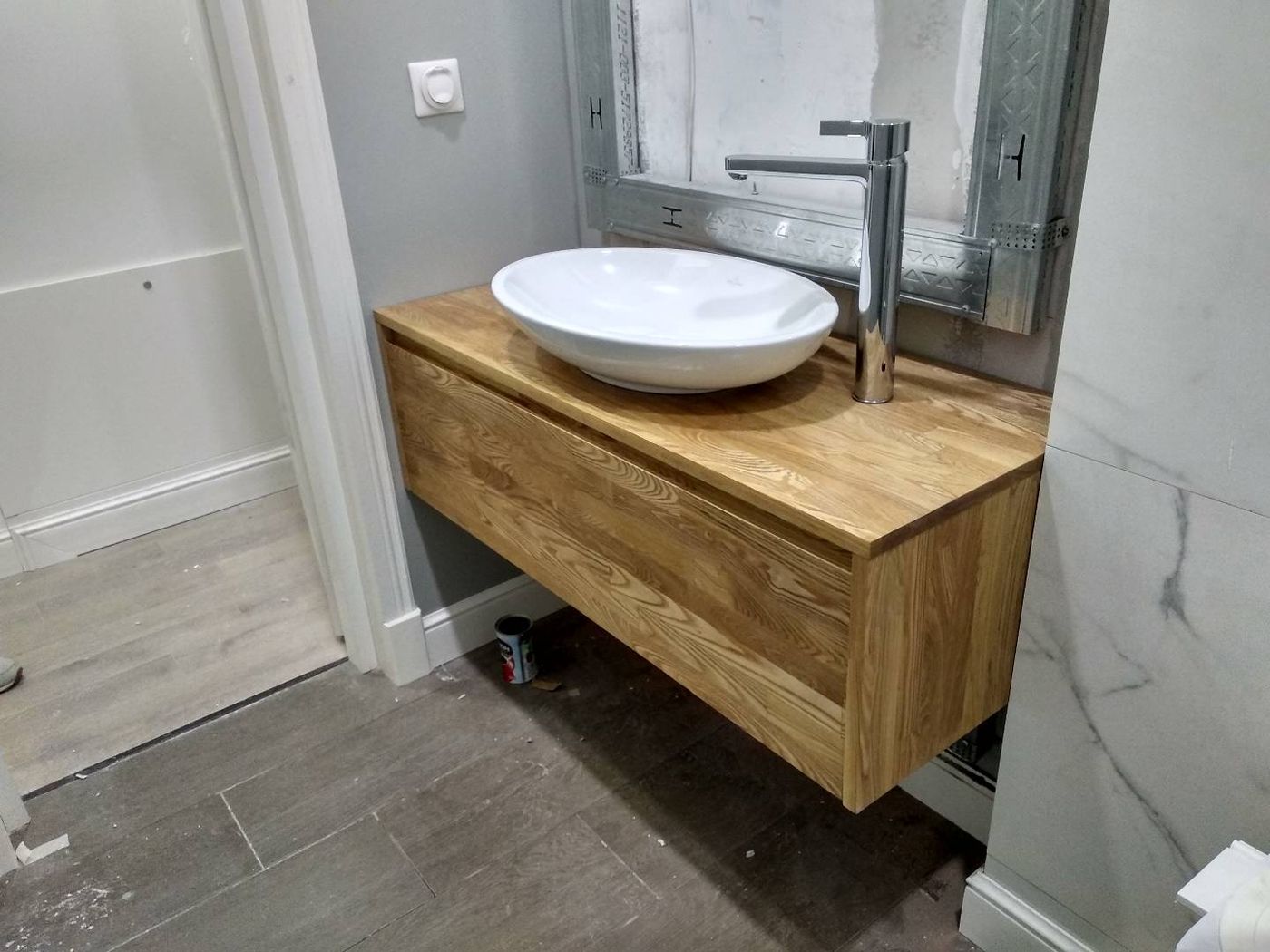 Floating solid oak vanity