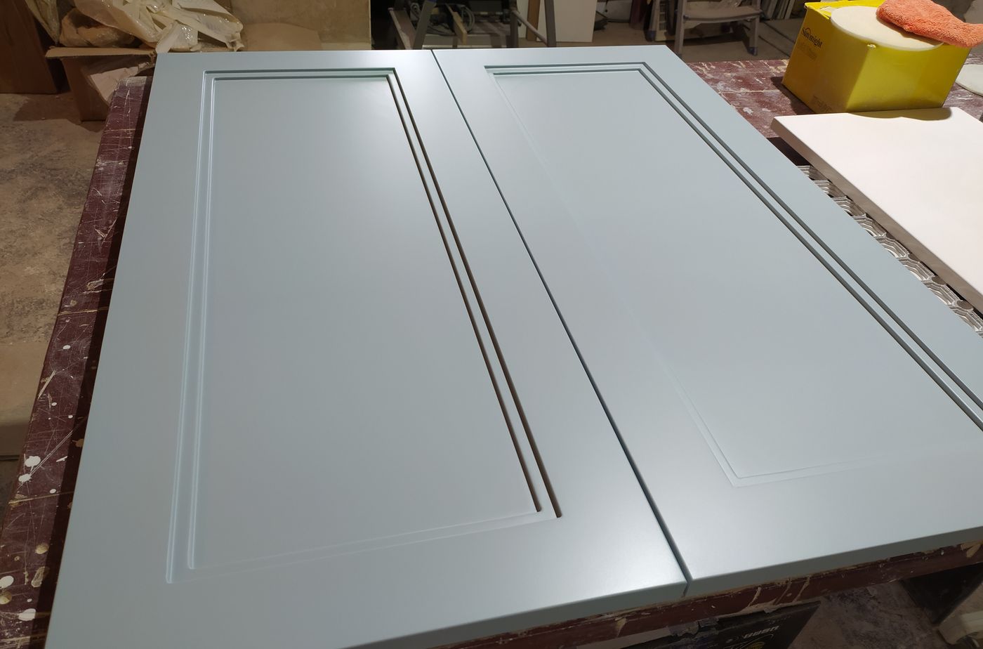 Sage green panel doors, matte