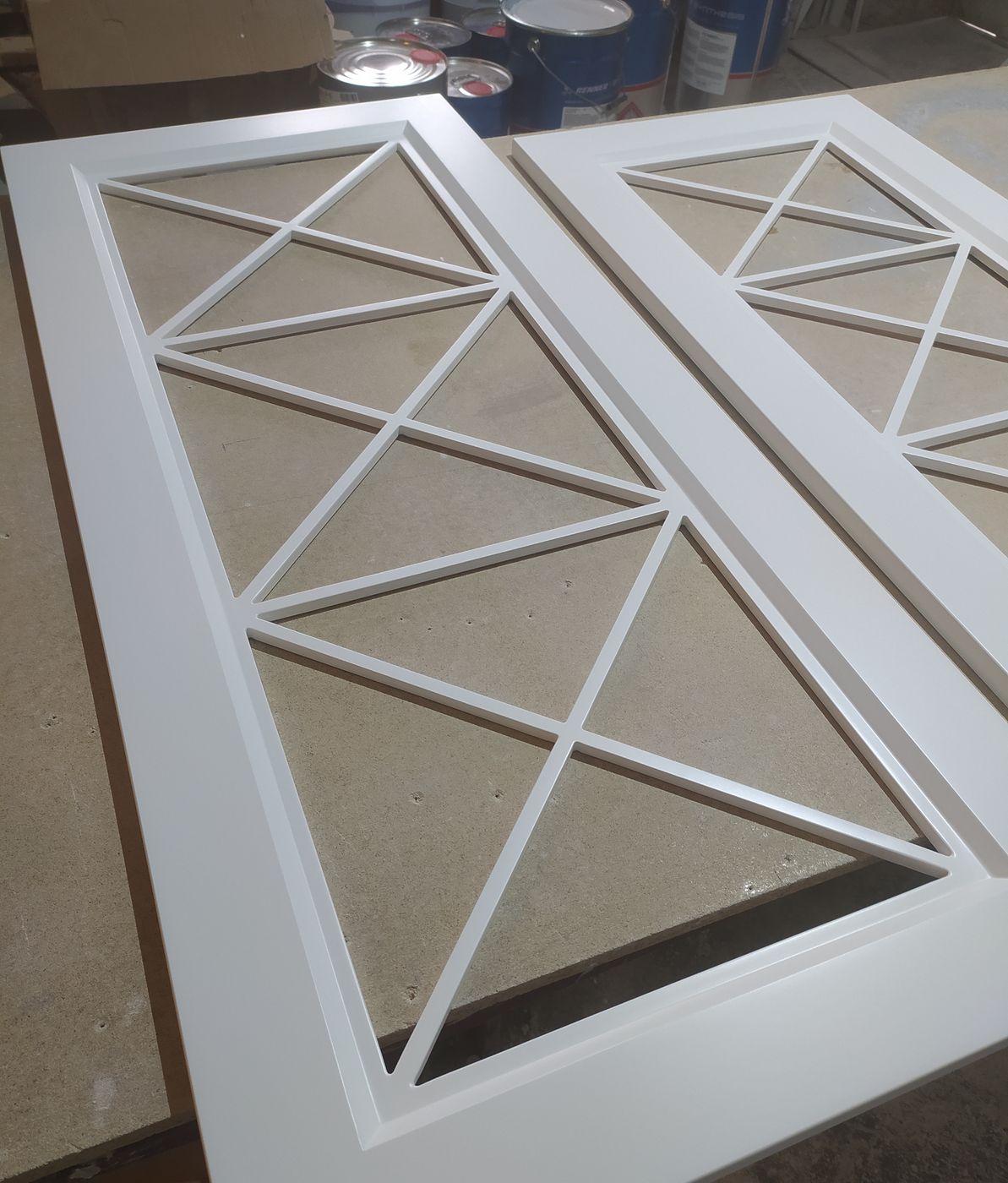White lattice glass doors